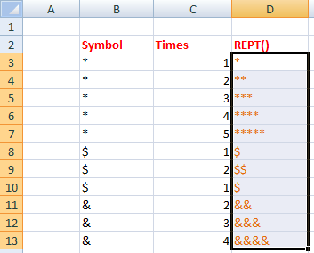 REPT() in excel