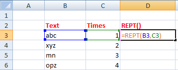 REPT() in excel