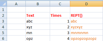 REPT() in excel