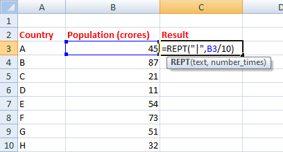 REPT() in excel