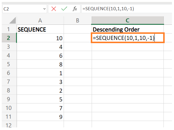 Sequence Function in Excel