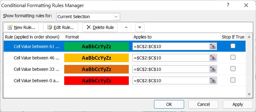 Setting Colors in Excel