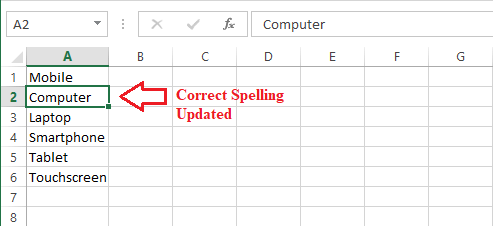 Spell Check in Excel