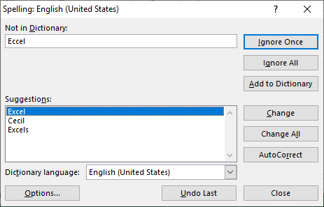 Spell Check in Excel