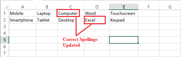 Spell Check in Excel