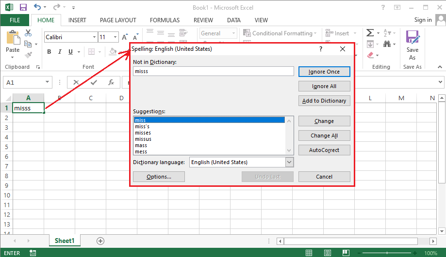 Spell Check in Excel