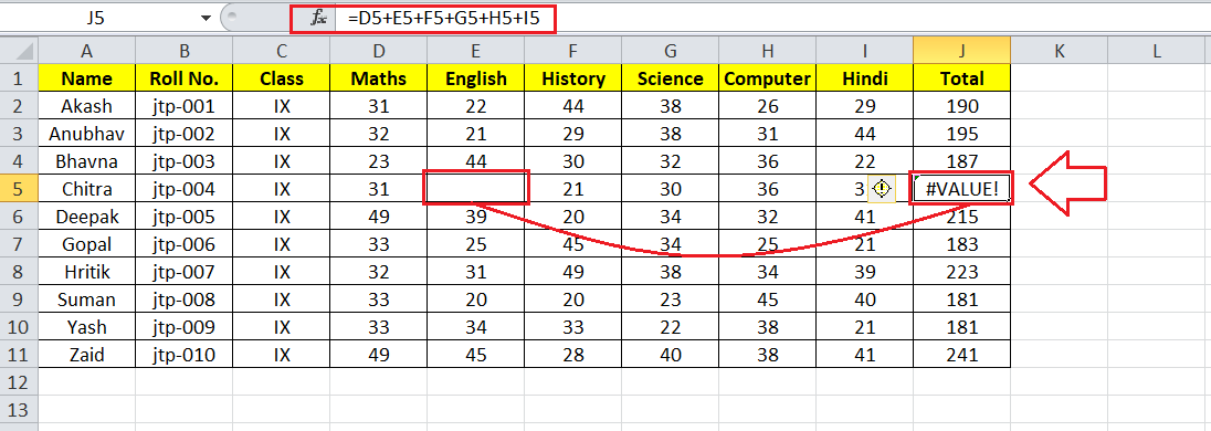 Value Error in Excel