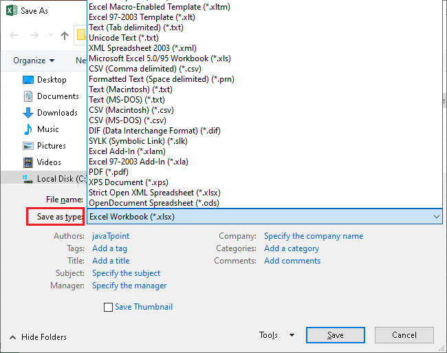 What is the file extension for Excel