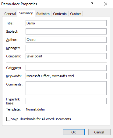 How to add document properties in a Word document