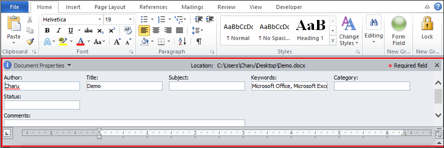 How to add document properties in a Word document