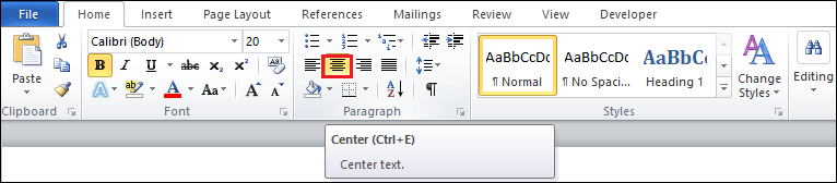 How to center text in Word